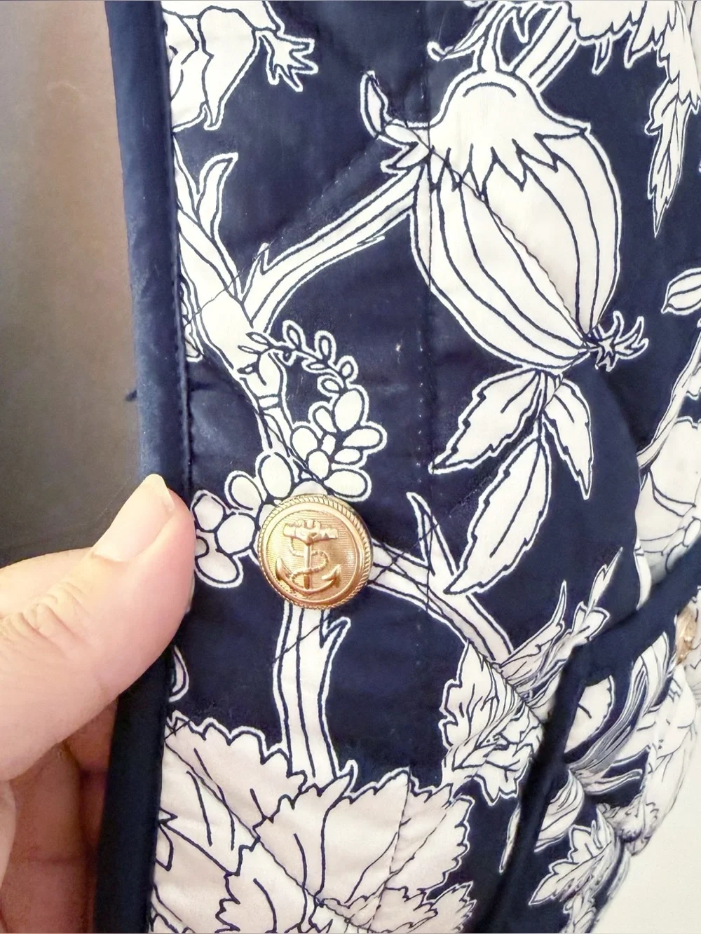 Time‎ & Tru Women 100% Cotton Floral Quilted Jacket XXL Navy Blue Coastal Casual